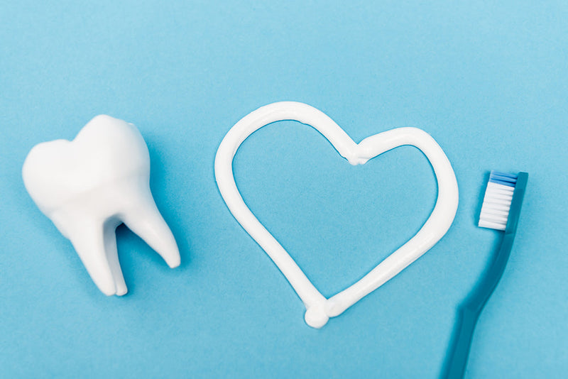Tooth with heart made out of toothpaste with toothbrush