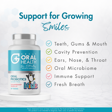 Kids Dental Oral Probiotics with BLIS K12 & M18 – 7 Strains, 3 Billion CFU (Strawberry-Vanilla Flavor)